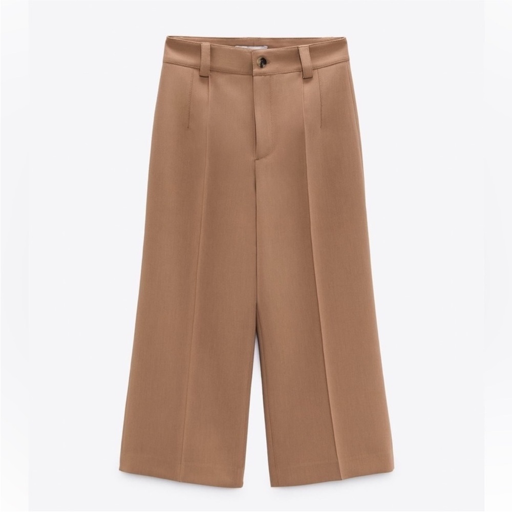Zara Wide-Leg Cropped Trousers in Camel